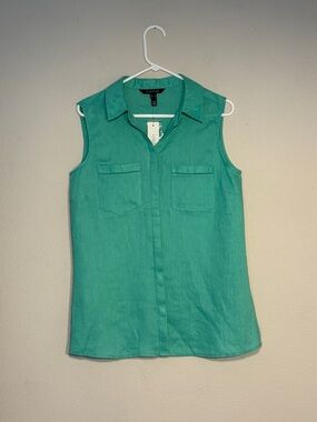 Long Tall Sally 100% Linen Sleeveless Button Down Top Green 8 minimalist spring